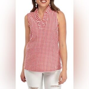 Crown & Ivy Red Checkered Sleeveless Blouse